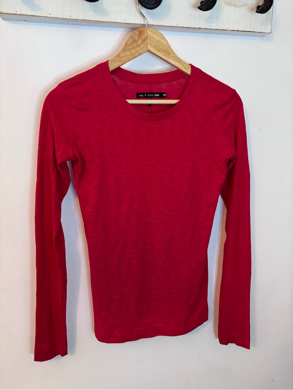 rag & bone Long Sleeve Crewneck Tee in Red